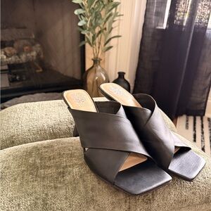 Vince Camuto Black Crisscross Leather Mule Heels